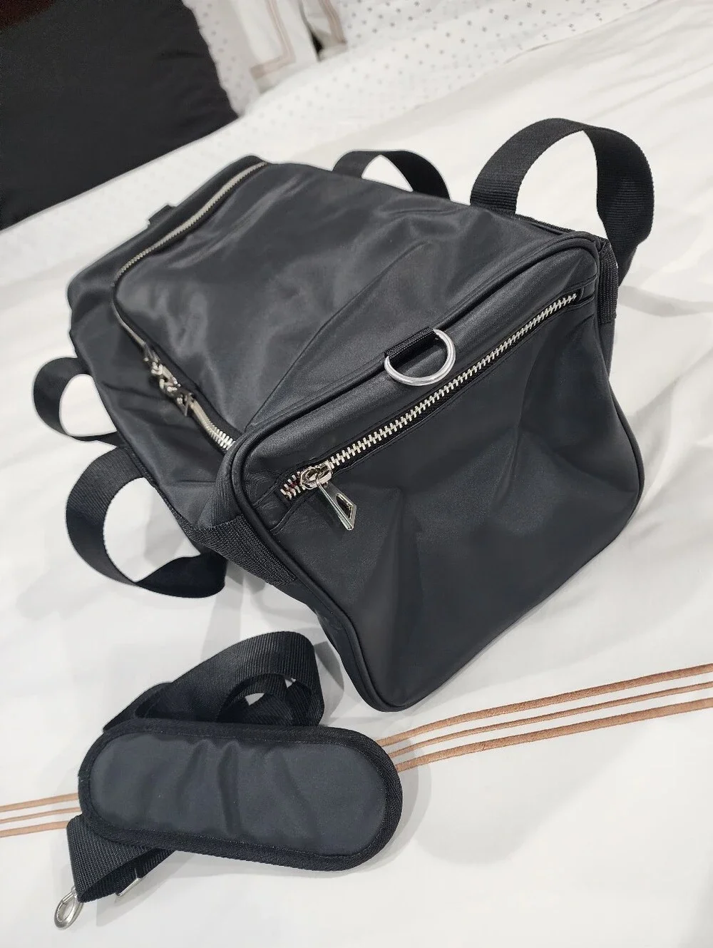 Versace Black Duffel Bag with Silver Greek Key Accents